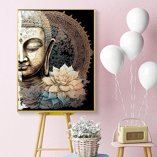 Miniatura 2 de Kits de pintura de diamante de Buda con estampado, punto de cruz de diamante redondo 5D, regalo para decoración de pared, adecuado para adultos,