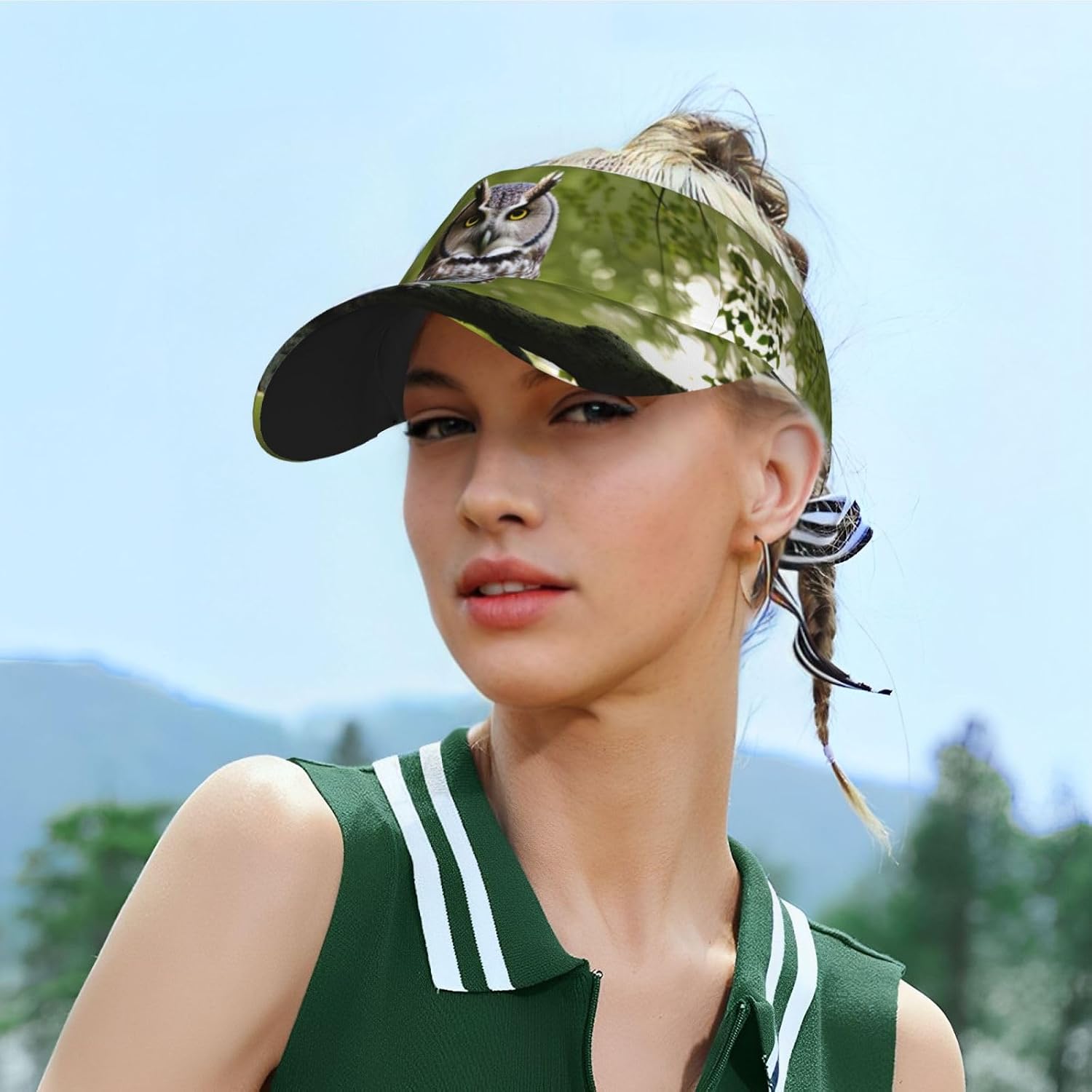 Owl Tree Branches Print Sports Sun Visor Men Women Lightweight Cooling Stretchy Visor Hat for Running, Tennis, Golf Black