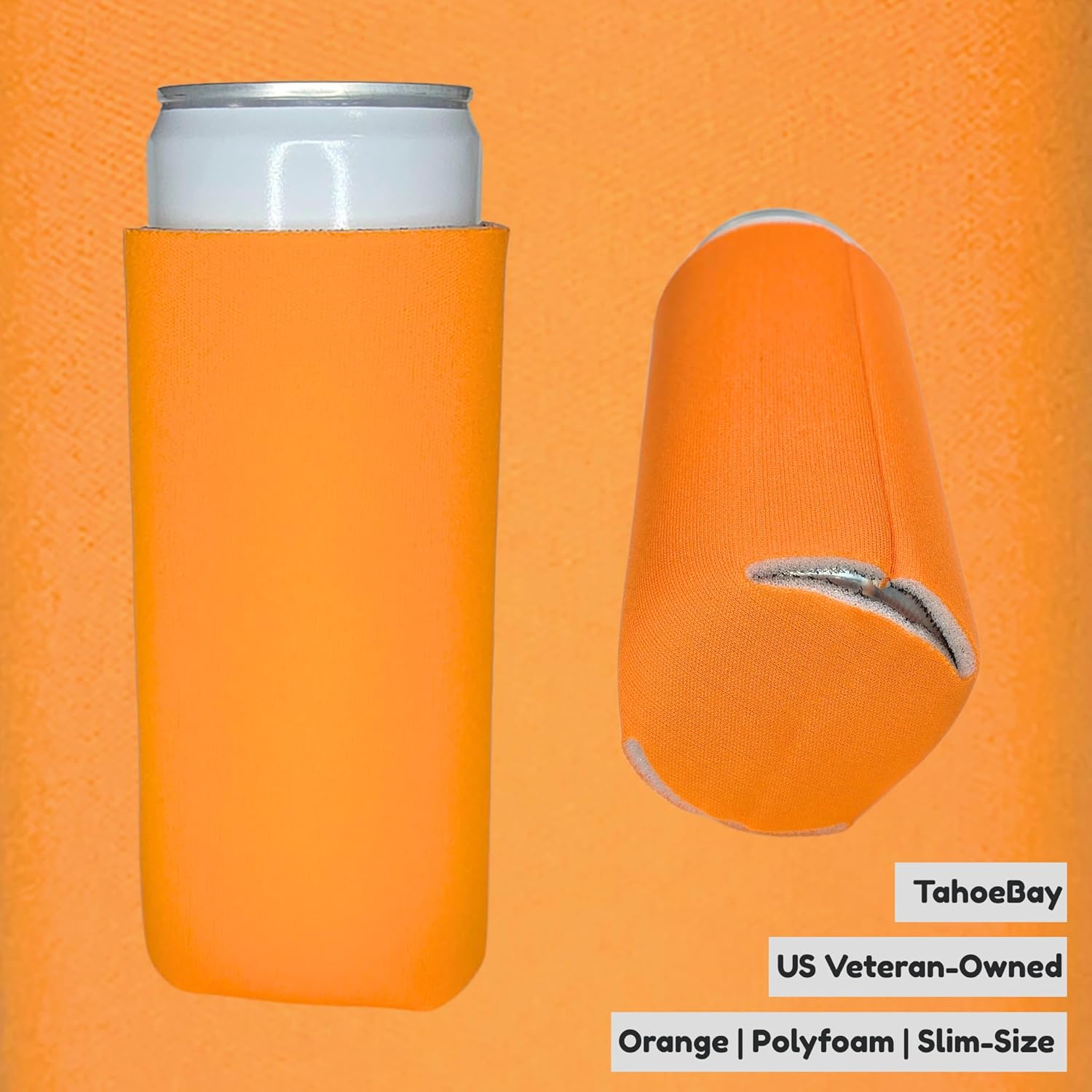 TahoeBay Slim Can Cooler Sleeves (12-Pack) Skinny Tall Cans 12 Oz Bulk Thin Seltzer Fit Sublimation Blanks for Vinyl Plain Blank Foam Beer Bottles Black White Assorted Solid Set (Orange) - Image 2