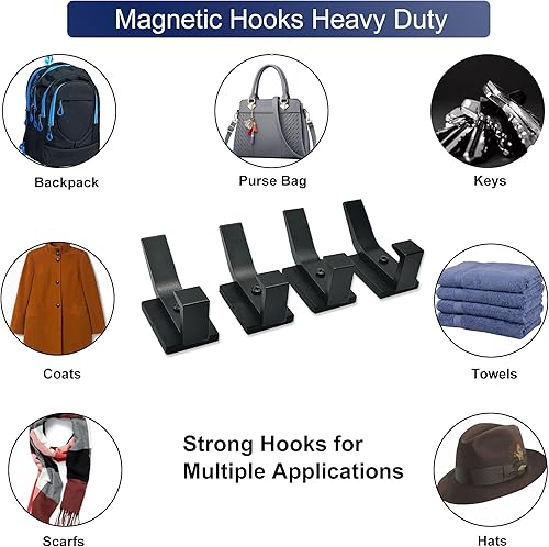 Miniatura 6 de Paquete de 4 ganchos magnéticos resistentes y resistentes, ganchos magnéticos para abrigos, ganchos de pared magnéticos de goma para abrigo, bata,