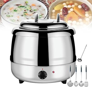 Electric Soup Kettle 35-80C Food Heating Pot Large Capacity Buffet Heater with Adjustable Temperature | Electric Soup Kettle for Outdoor Camping,White,White