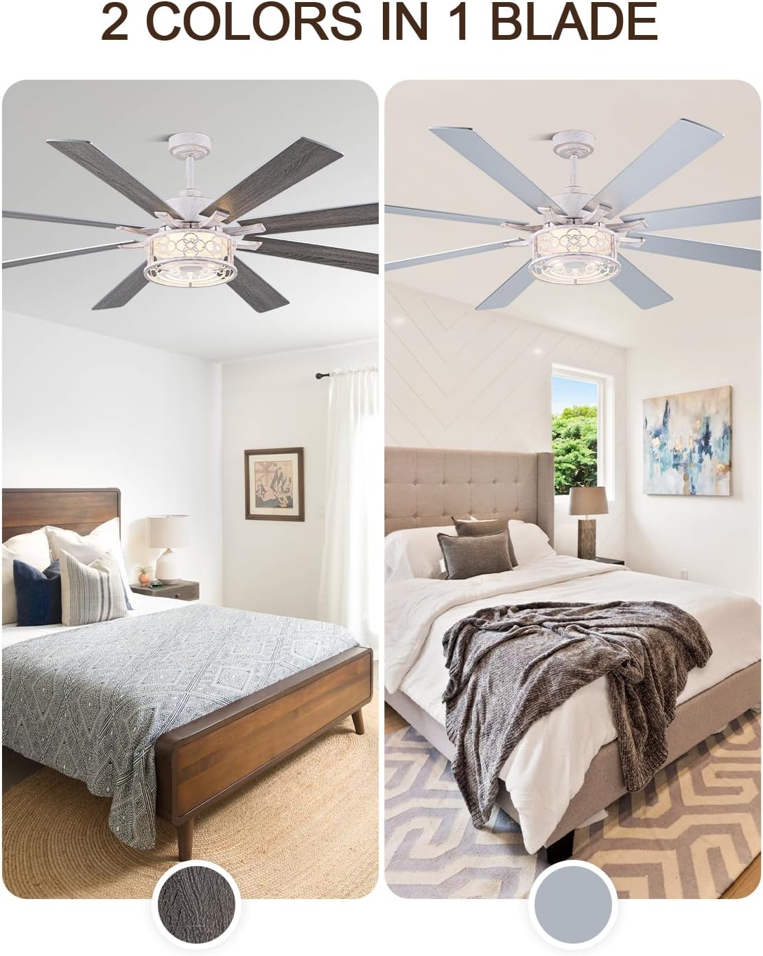 72 Inch Farmhouse Ceiling Fan with Lights Large Rustic Ceiling Fan Retro White Caged Fandelier Industrial Chandelier Light with Remote for Indoor Outdoor, Reversible DC Motor 6 Speed