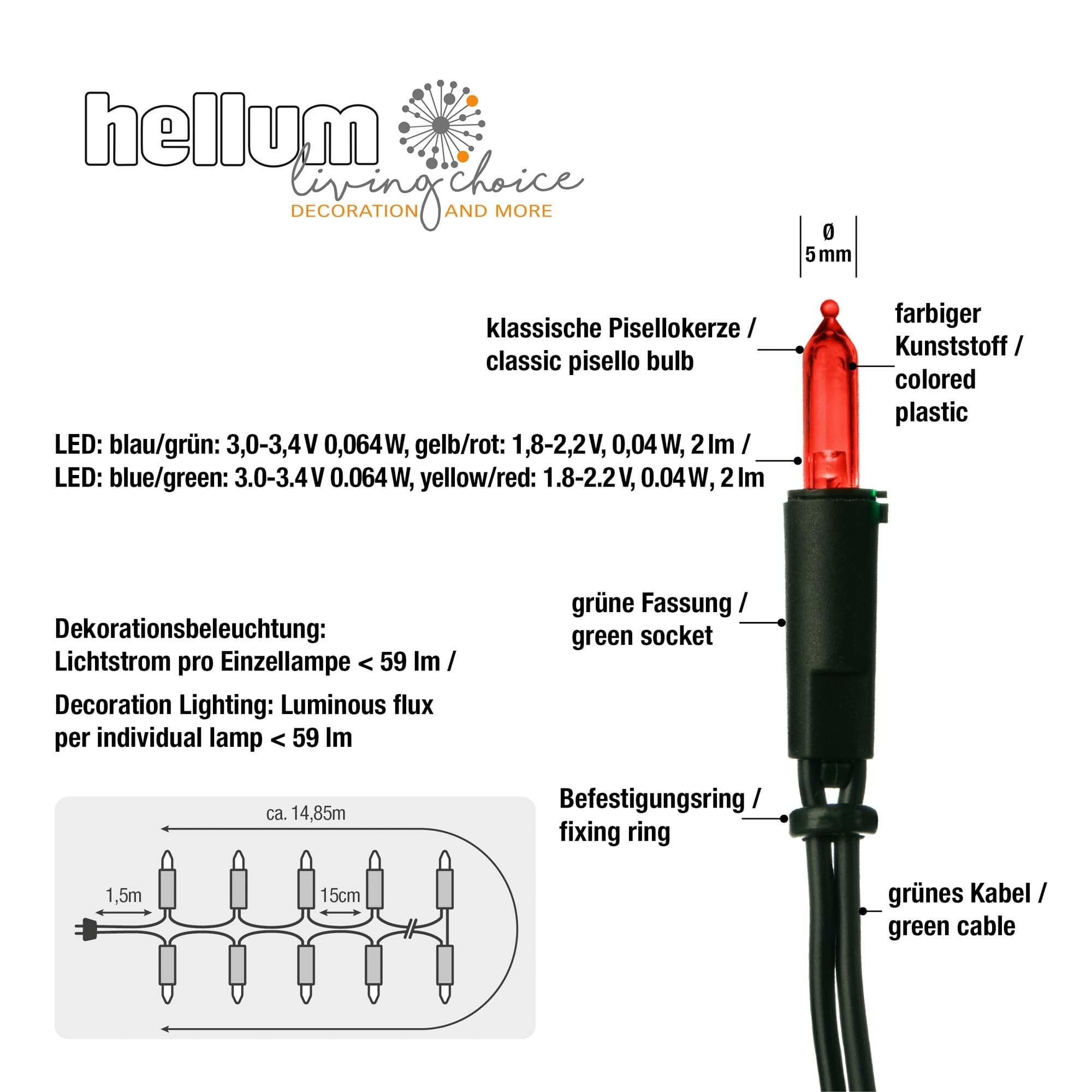 Hellum Guirlande lumineuse LED multicolore, 100 LED avec 14,85 m d'éclairage, guirlande lumineuse à alimentation électrique pour l'intérieur avec prise, pour sapin de Noël, moins de 59 lumens 150278