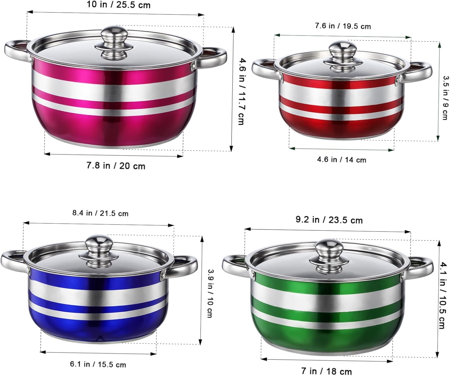 4pcs Stainless Steel Pot Set with Bottom Induction Compatible Stock Pots for Pasta Soup Cooking Kitchen Cookware for Home and Restaurant