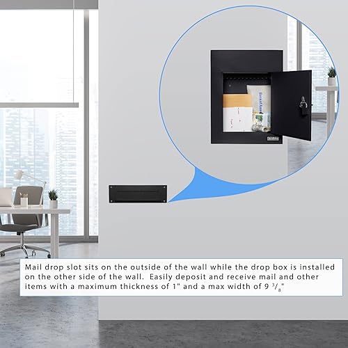 Miniatura 22 de Durabox Caja fuerte de depósito a través de la puerta, 12 x 6 x 15 pulgadas, buzón de acero resistente con cerradura para recibir correo, cheques