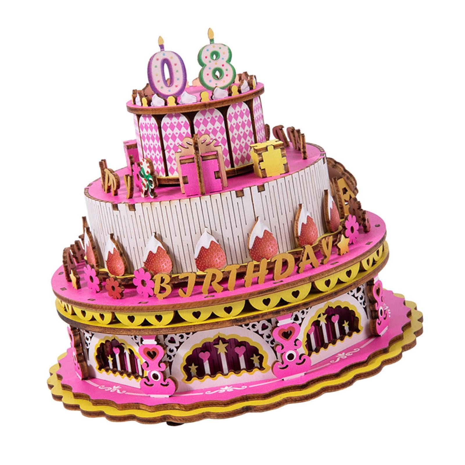 KAQNTUD Handmade Rotating Wooden Birthday Cake Decorative Music Box with Wind-Up Mechanism and Melodies for Bedroom or Office Rotating Cake Music Box Made of Wood Home Decoration