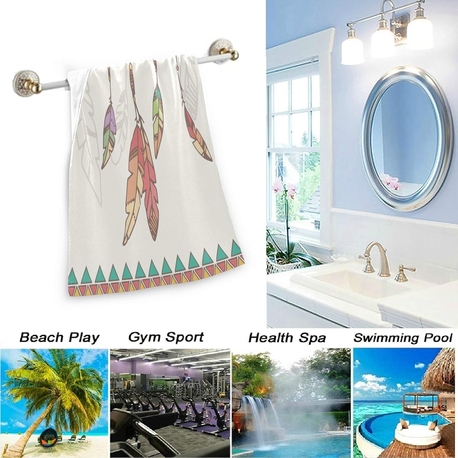 Naanle 2 Pcs Ethnic Native American Dream Catcher Soft Highly Absorbent Fluffy Guest Hand Towels, Multipurpose for Bathroom, Hotel, Gym and Spa (14" x 28",Beige)