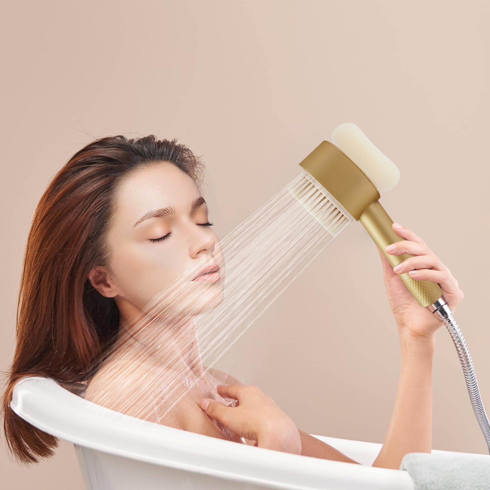 Pommeau de douche 3 en 1 avec tête de brosse, éponge et filtre