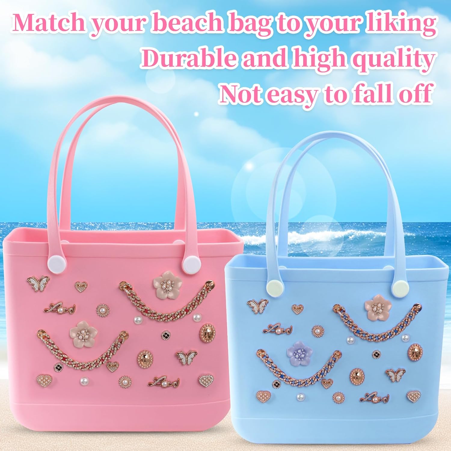 Charms for Bogg Bag Pearls Love Butterfly & Chain for Bogg Bag Accessories Charms Compatible with Simply Southern Beach Bag Tote Insert for Beach Tote Bag (22 Pcs) - Image 3