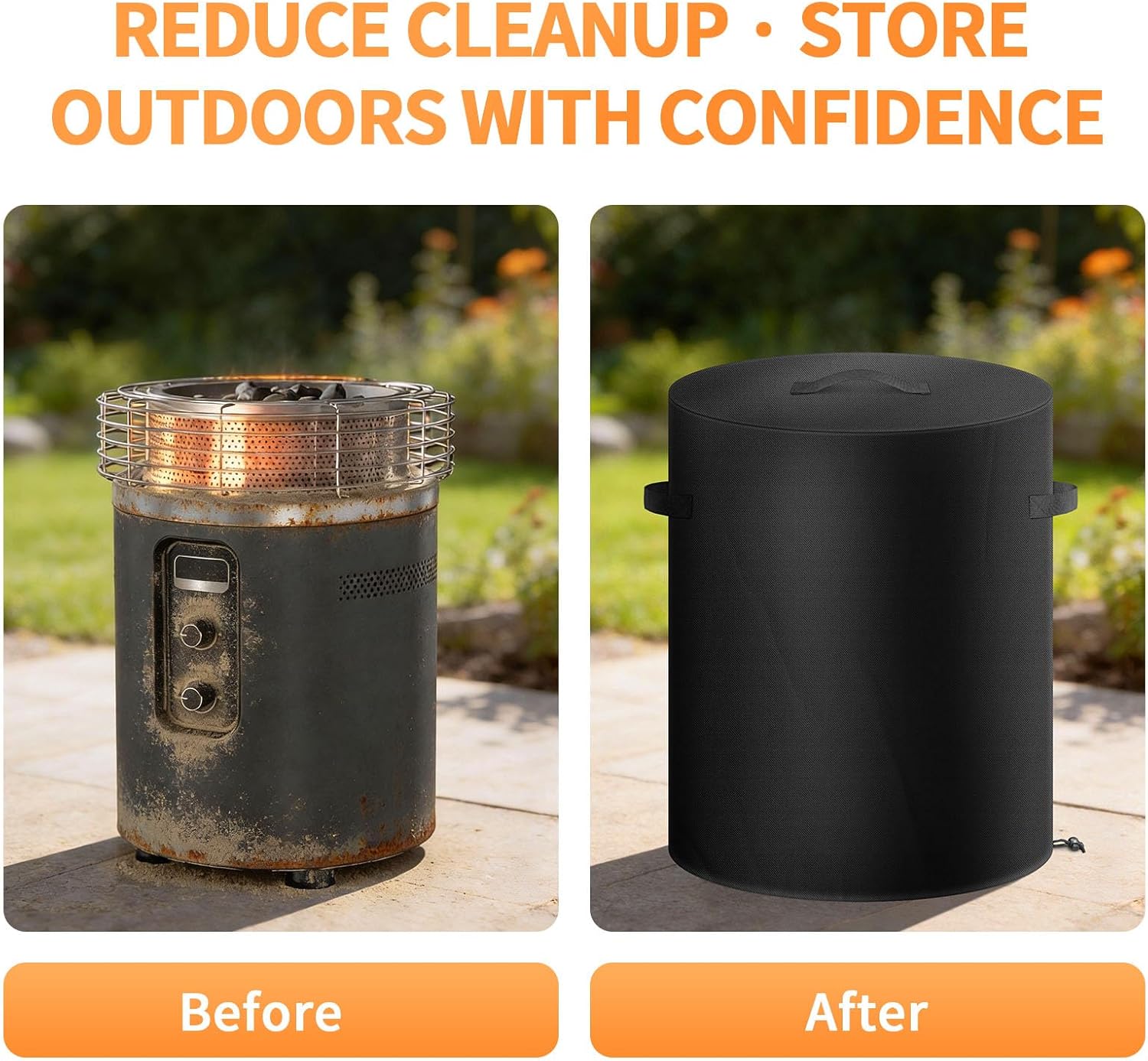 Fire Pit Cover for Ninja Fireside360, 600D Oxford with PVC Backing, Water-Resistant Dust/Leaf Protection, Dual Handles, Dual Drawstring Hem — Fits for Fireside360 Fire Pit/24 D x 29" H