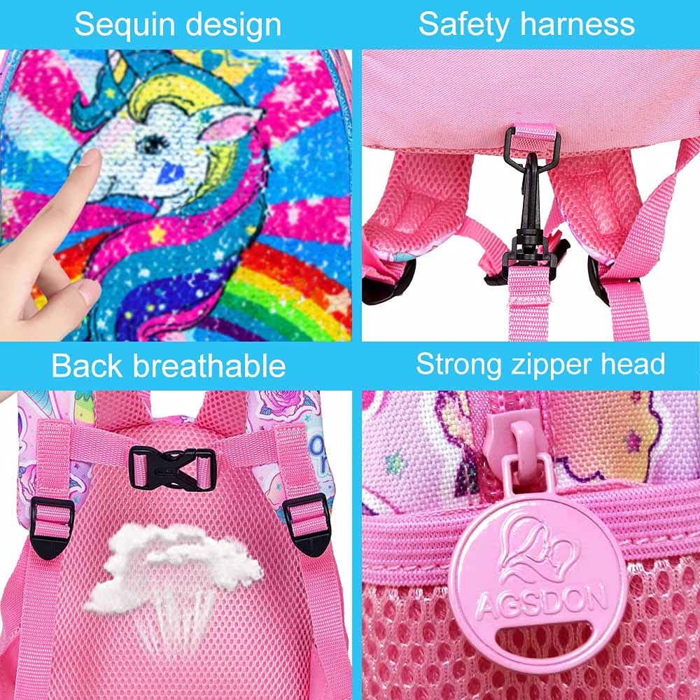 GXTVO Mochila de 3 Piezas para niñas, 16 pies con Lentejuelas para Preescolar y lonchera