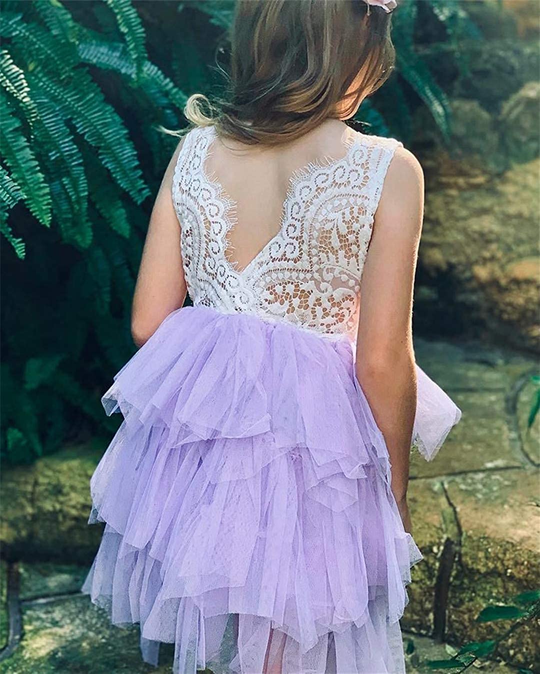 Topmaker Mädchen Backless A-Line Spitze zurück Kleid Flower 6-12months