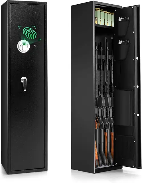 COSTWAY 5-Rifle Biometric Gun Safe: In-Wall Security Cabinet with Digital Keypad