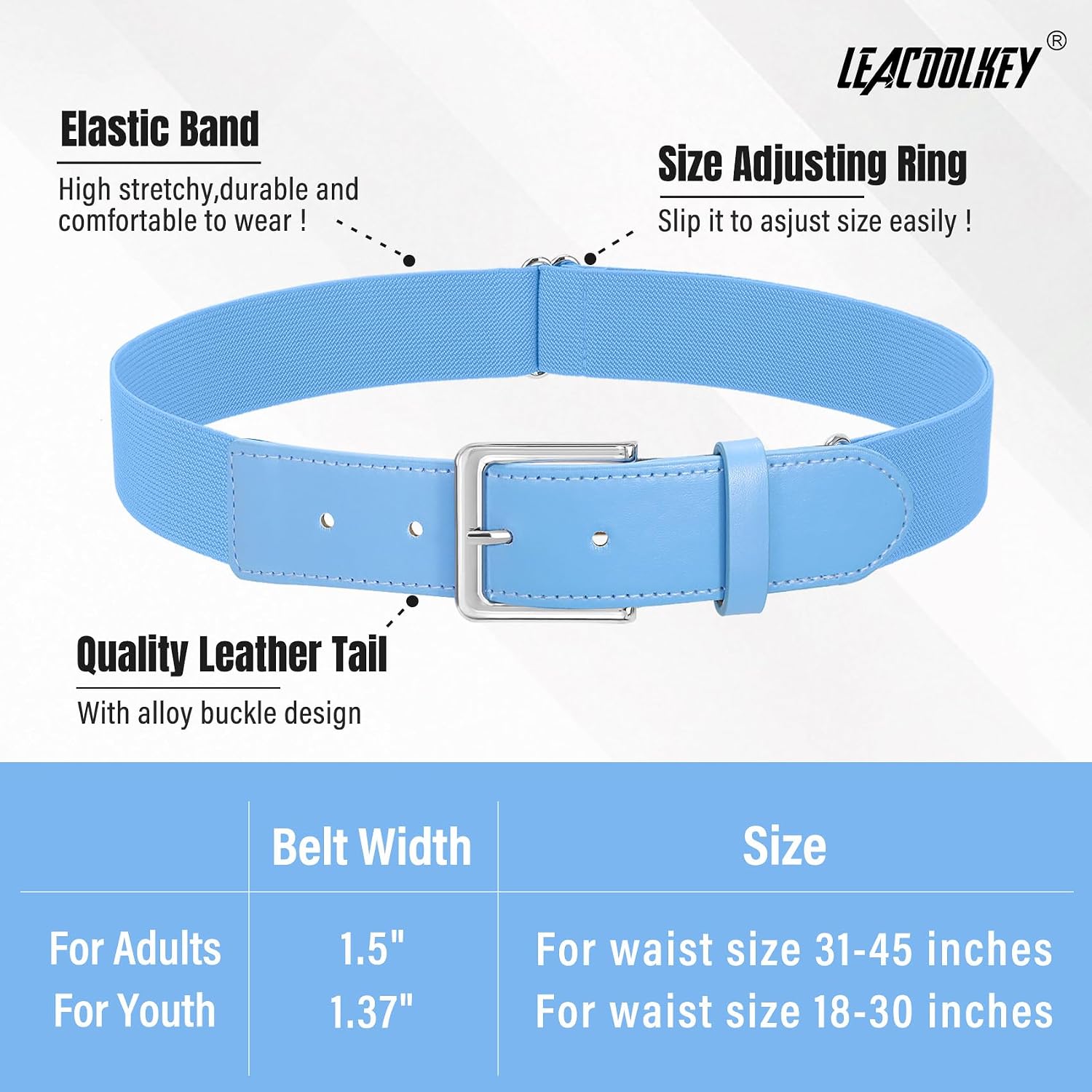 LEACOOLKEY Baseball Belt and Socks Combo Set Breathable Softball Socks and Elastic Belt for Youth Adult