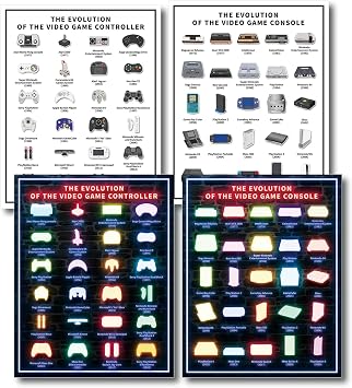 Noare 2 Piece Video Game Console & Remote Controller Poster for Teen Boy Room 11x14 Inch Funny Neon Style Gaming Posters Decor Unfarmed