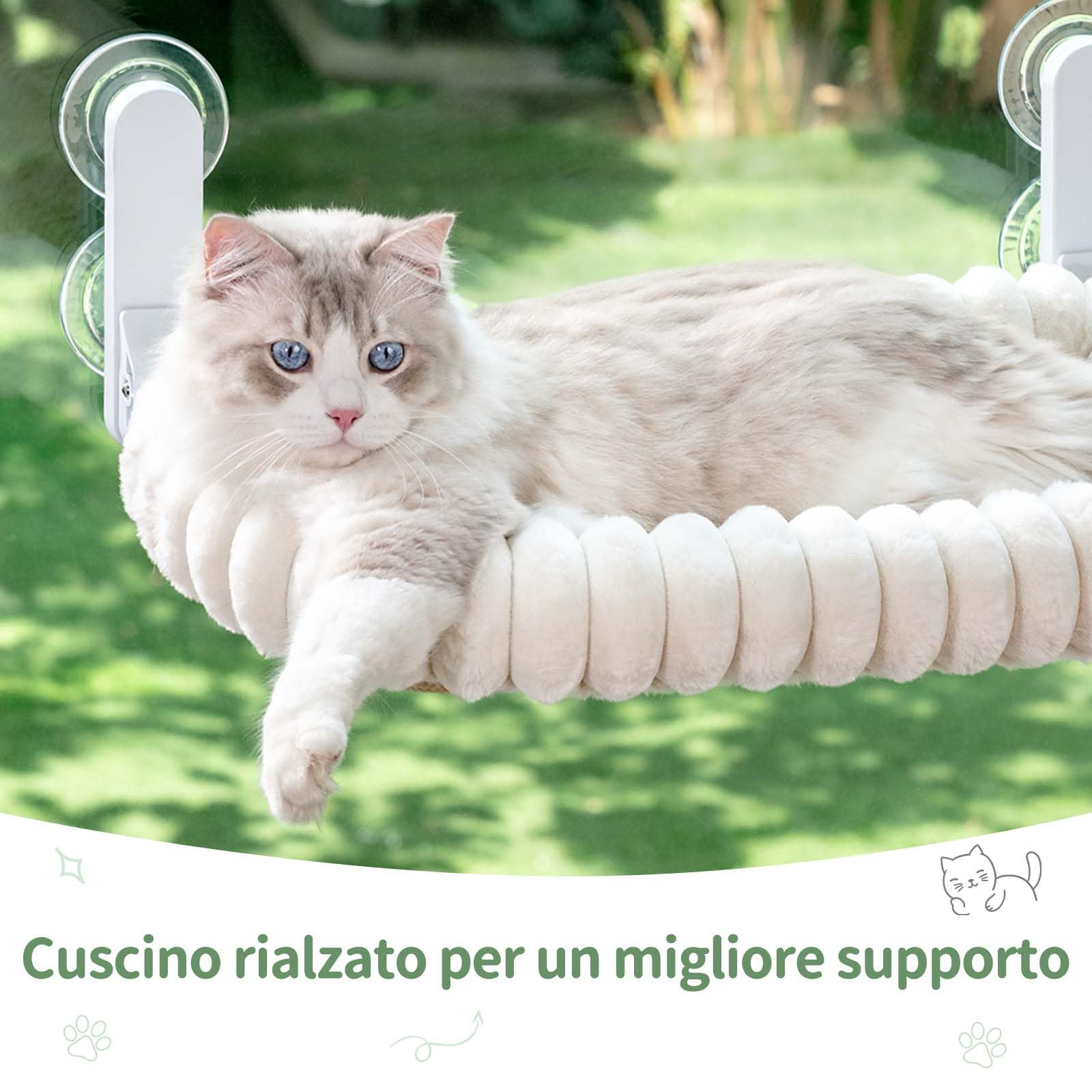 GUUSII HOME Amaca per Gatti da Finestra Pieghevole Amaca Cuccia Gatto Grande Interno Letto per Gattini Sospeso con Ventosa Forte Lavabile in Lavatrice Facile da Montare 54 * 30cm (Bianco, M)