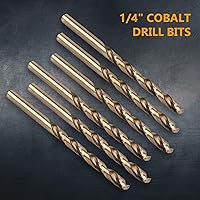 Vista 2 de POWERTEC Brocas de cobalto de 1/4 de pulgada, paquete de 6, 4 pulgadas de longitud, brocas M35 HSS Jobber con punta de 135° para perforar madera