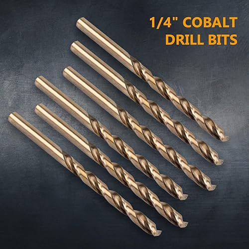 Miniatura 2 de POWERTEC QDB2010 Broca de cobalto de 14 pulgadas, paquete de 6, juego de brocas de cobalto M35 para metal, acero inoxidable y hierro fundido