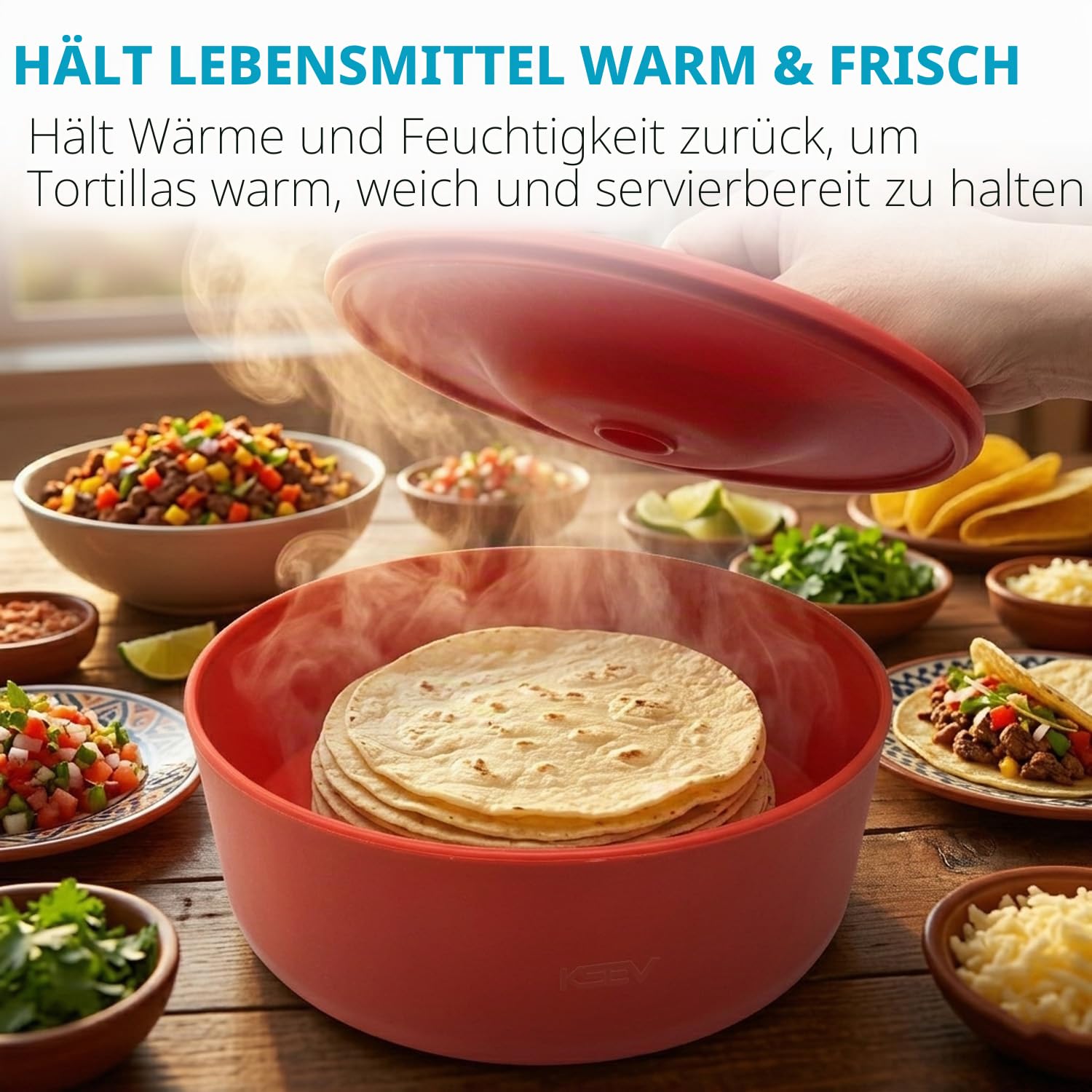 Tortilla-Heizbehälter mit Deckel (21,5 cm (8,5 Zoll), Mikrowellen- und Geschirrspülersicher, Tortilla-Halter, Servierbox für Tortilla, Mehl, Taco, Chapati, Fladenbrot