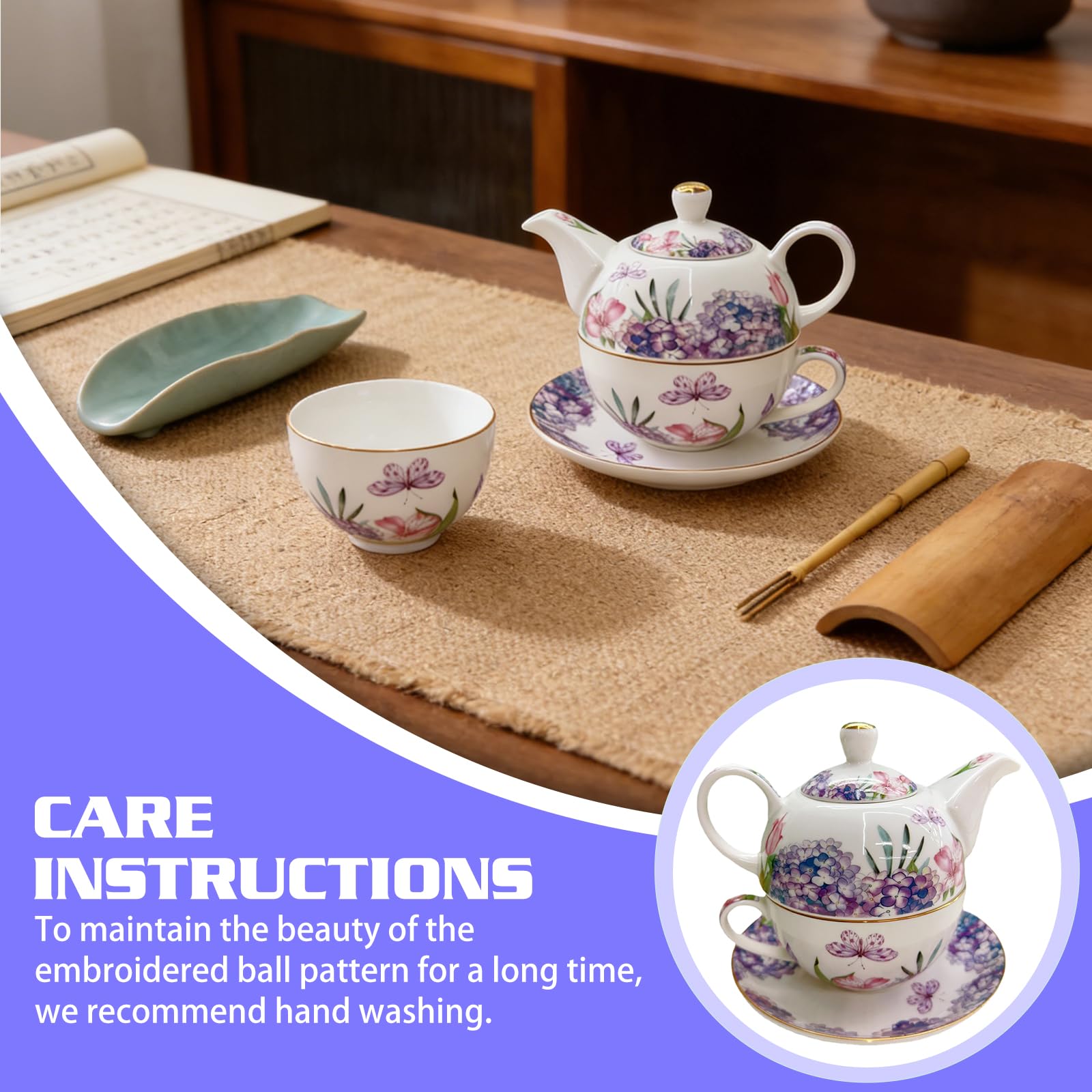 Service à thé pour une personne - Motif floral - Théière en céramique de 400 ml avec tasse de 250 ml - Service à thé en porcelaine pour le thé de l'après-midi - Cadeau pour femme - Vaisselle à café
