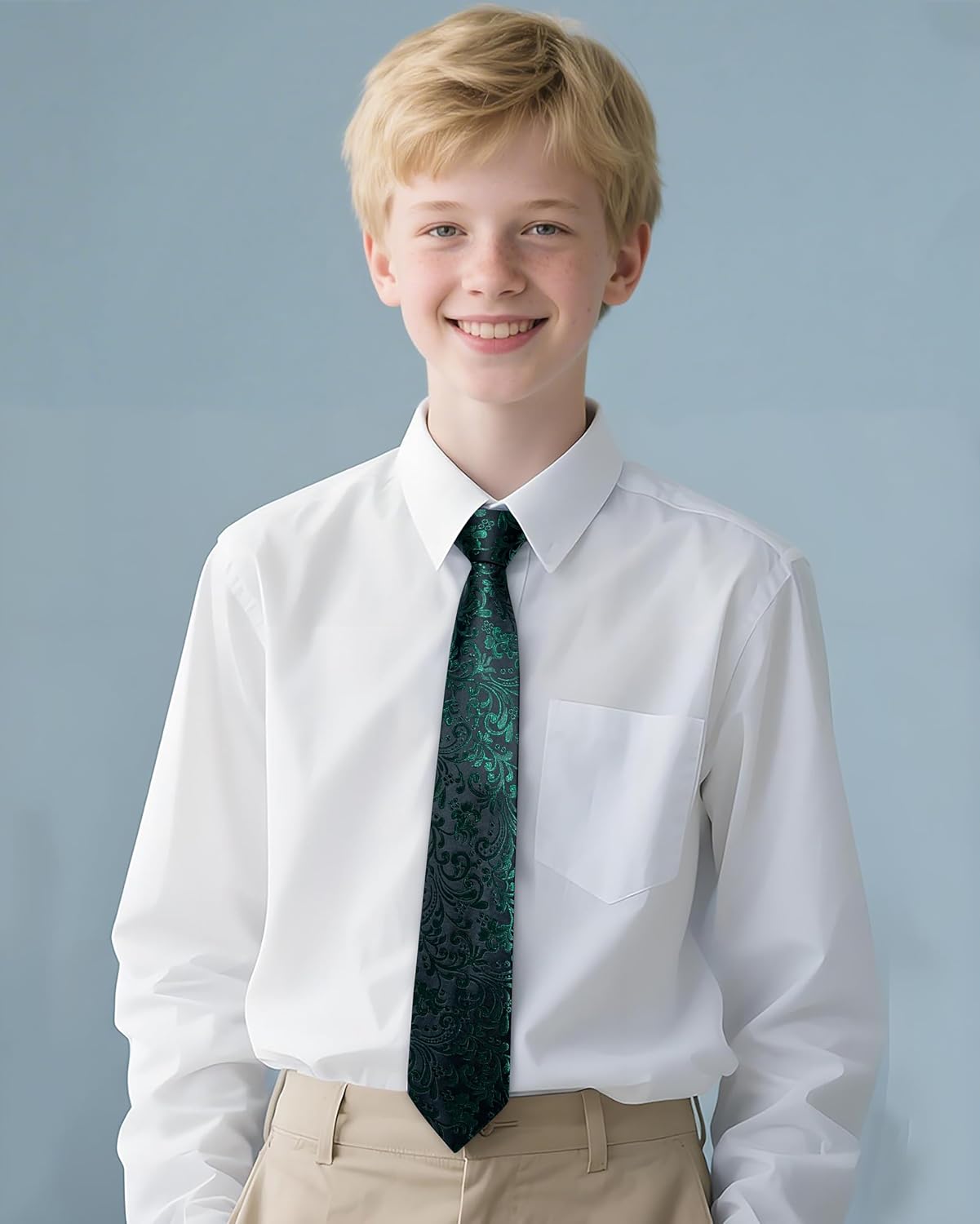 DiBanGu Boys Ties Silk Self-Tied Neckties and Pocket Square Set Kids Ties for Age 8-12 Wedding Party School Uniforms - Image 3