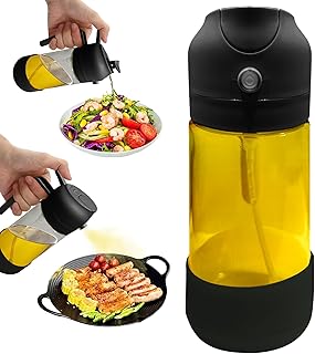 MBO 2-in-1 Olive Oil Spray Bottle for Cooking – 16oz / 470ml Glass Dispenser with Silicone-Encased Base, Mist & Pour Spout – Refillable Kitchen Gadget for Air Fryer, Salad, BBQ