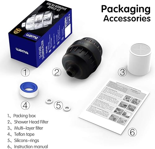 Miniatura 8 de Filtro de 15 etapas para cabezal de ducha, filtro de agua dura, reduce las impurezas, elimina el cloro y el flúor, suavizante de agua, reduce la