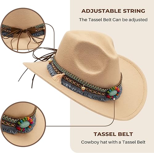 Miniatura 3 de SAJUZEN Sombrero de vaquero para niños con bandana, sombrero de vaquero para bebé con cinturón de borlas, sombrero de vaquera para niñas
