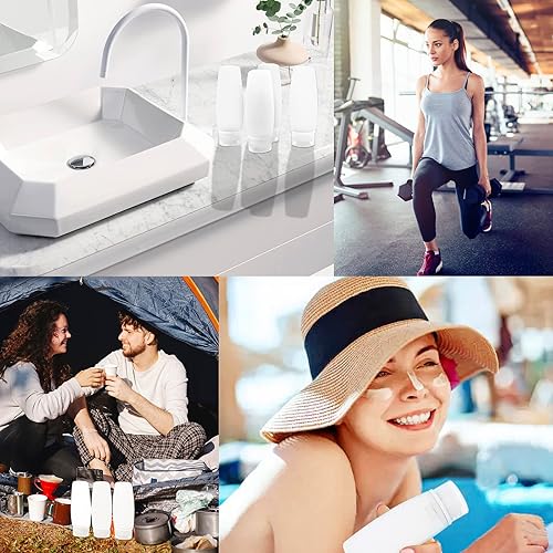 Miniatura 6 de Botellas de viaje de silicona para artículos de aseo personal aprobadas por la TSA juego de 4 recipientes portátiles a prueba de fugas rellenables