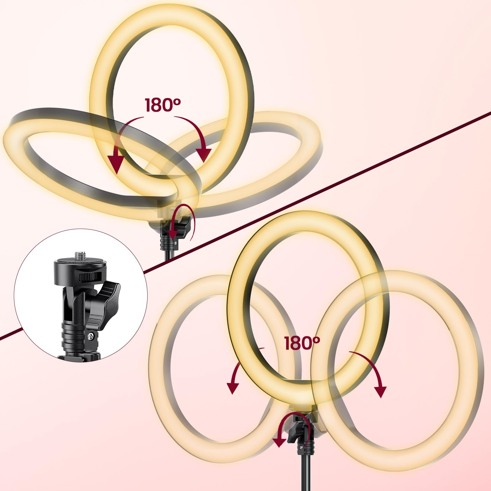 Ring Light Professionale, 10" Ring Light Telefono con 62" Treppiede Alto & 3 Modalità, Luce per Selfie, Trucco, Video e Fotografia