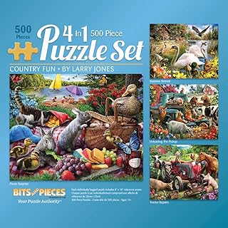 Bits and Pieces – 4-in-1 Multipack Jigsaws 500 Piece Puzzles for Adults - Puzzles Measures 18" x 24" – Picnic Surprise Pic...