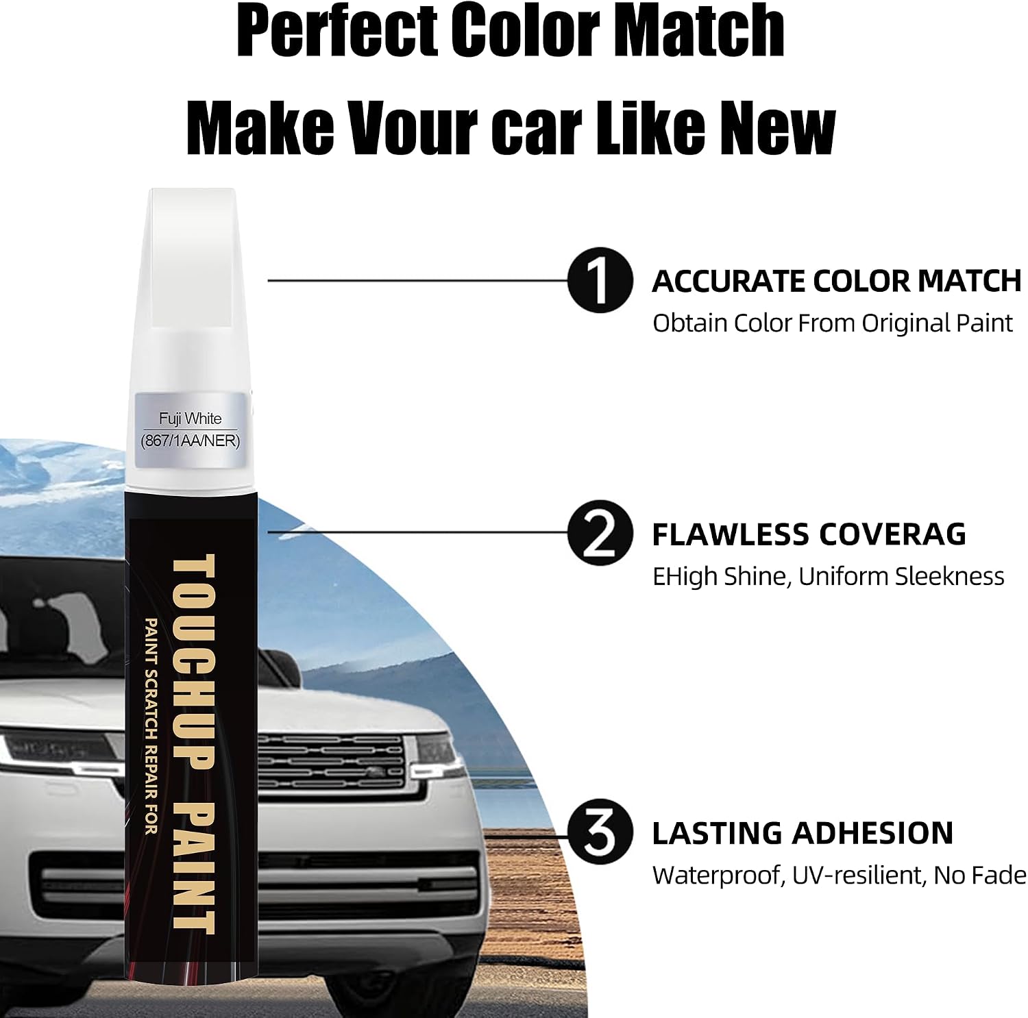 Fuji White(867/1AA/NER) Car Paint Touch Up Pen Compatible with Landrover, 2-In-1 Color Accurate Touch Up Car Scratch Repair Paint Match Landrover Series Automotive Scratch Remover for Nicks & Chips Repair