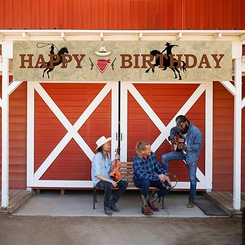 Miniatura 7 de Labakita Cartel grande de feliz cumpleaños de vaquero occidental, decoraciones de fiesta temática occidental para niños y hombres