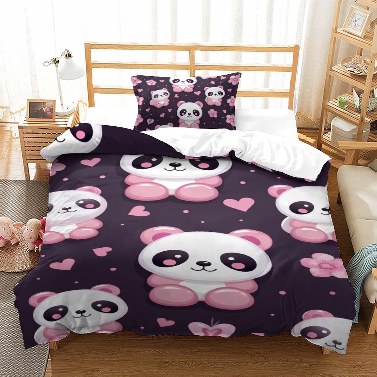 Housse de couette ours imprimé parure de lit enfants 2 pièces microfibre fermeture éclair