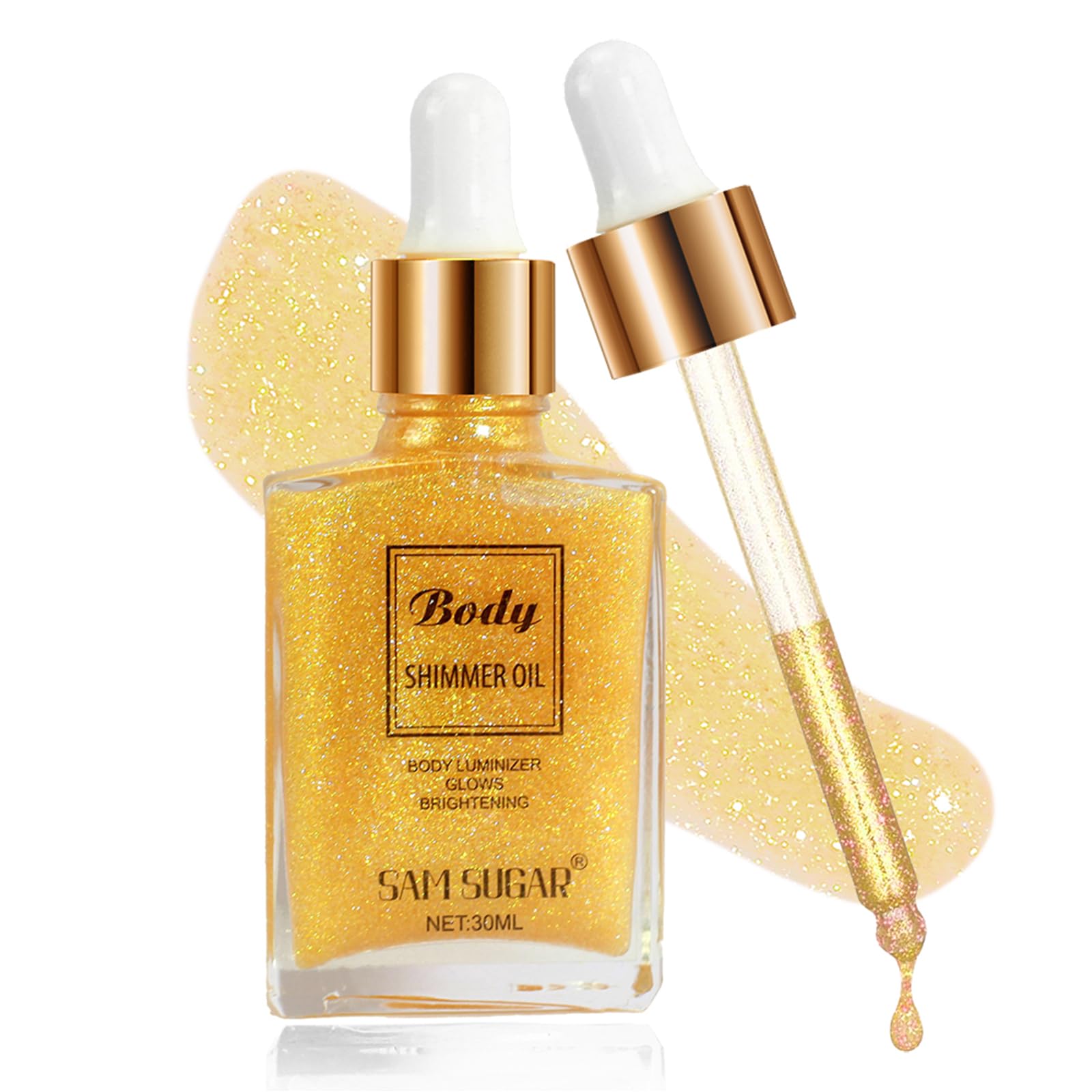 Body Shimmer Oil,Waterproof Long Lasting Moisturizing Bronze Body Luminizer Glow For Face & Body,Luxurious Illuminator Oil with Natural Origin Ingredients for Skin Glowing 1Fl Oz (02)