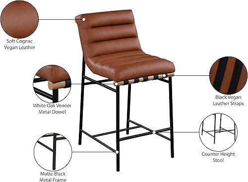 Miniatura 7 de Meridian Furniture 857Cognac-C Burke Collection Modern | Contemporary Vegan Leather Upholstered Counter Stool, Cognac, 18" W x 24" D x 37.5" H