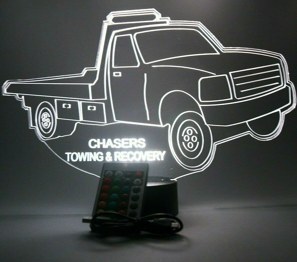 MIRROR MANIA Flatbed Tow Truck Shape Design Engraved Handmade Personalized Rollback Tow Truck Wrecker Light Up Night Lamp LED, Light Up Light Lamp LED with Remote - It's Wow, Comes with Remote