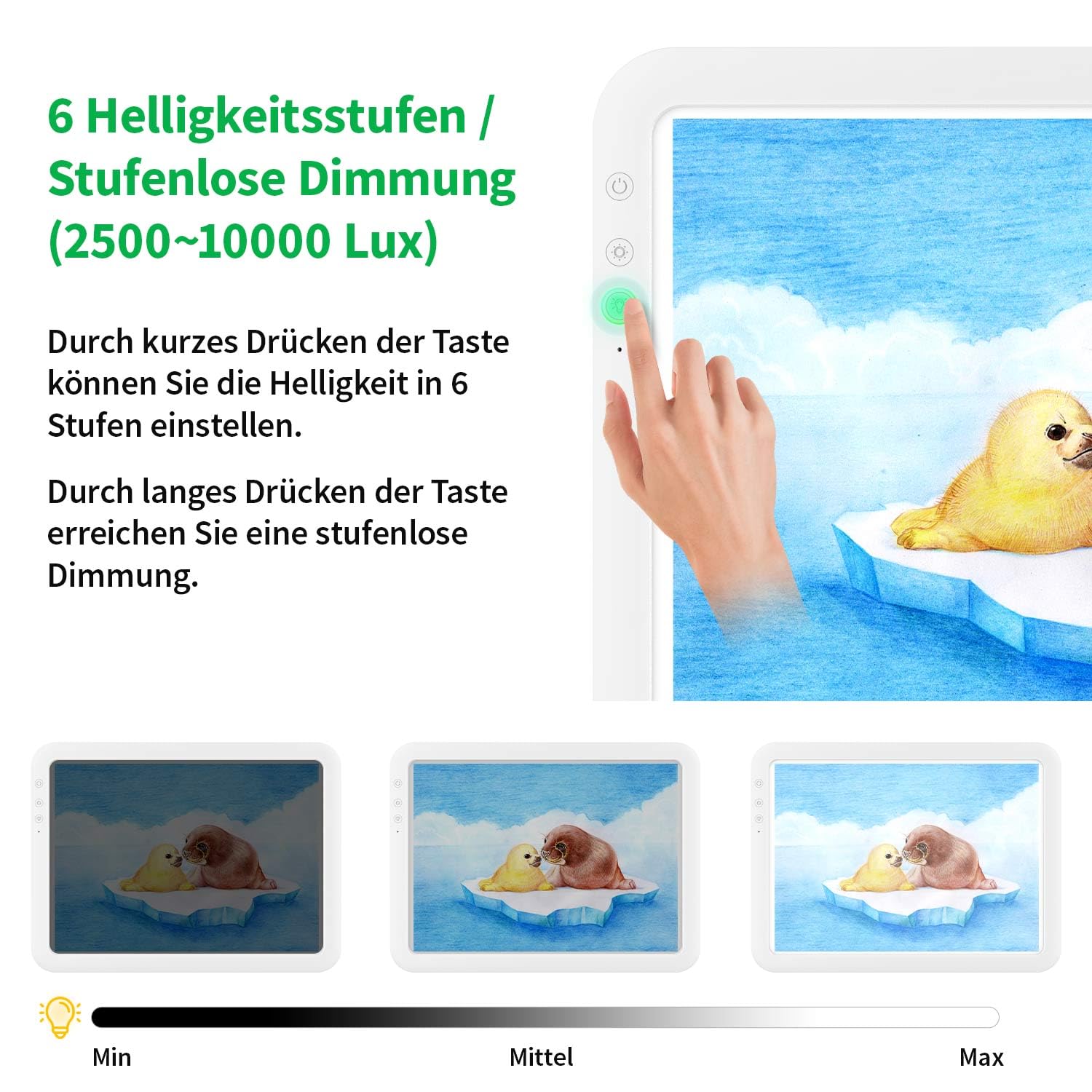 8000+Lux Super hell A4 Leuchttisch -Leuchtplatte mit 3500 mAh -Batterie,6 Dimmpegel und 3 Farbtemperaturen Leuchtkasten, Lichtkissen für Zeichnen, Skizzieren,lichtpad für Tätowierung,Diamond Painting