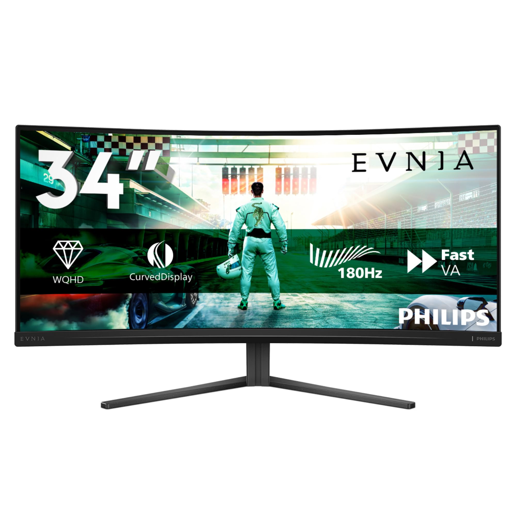 Philips Evnia 34M2C3500L - 32-calowy zakrzywiony monitor do gier WQHD, 180 Hz, 0,5 ms, FreeSync Premium, HDR10 (3440x1440, 2X HDMI, DisplayPort) Ciemnoszary
