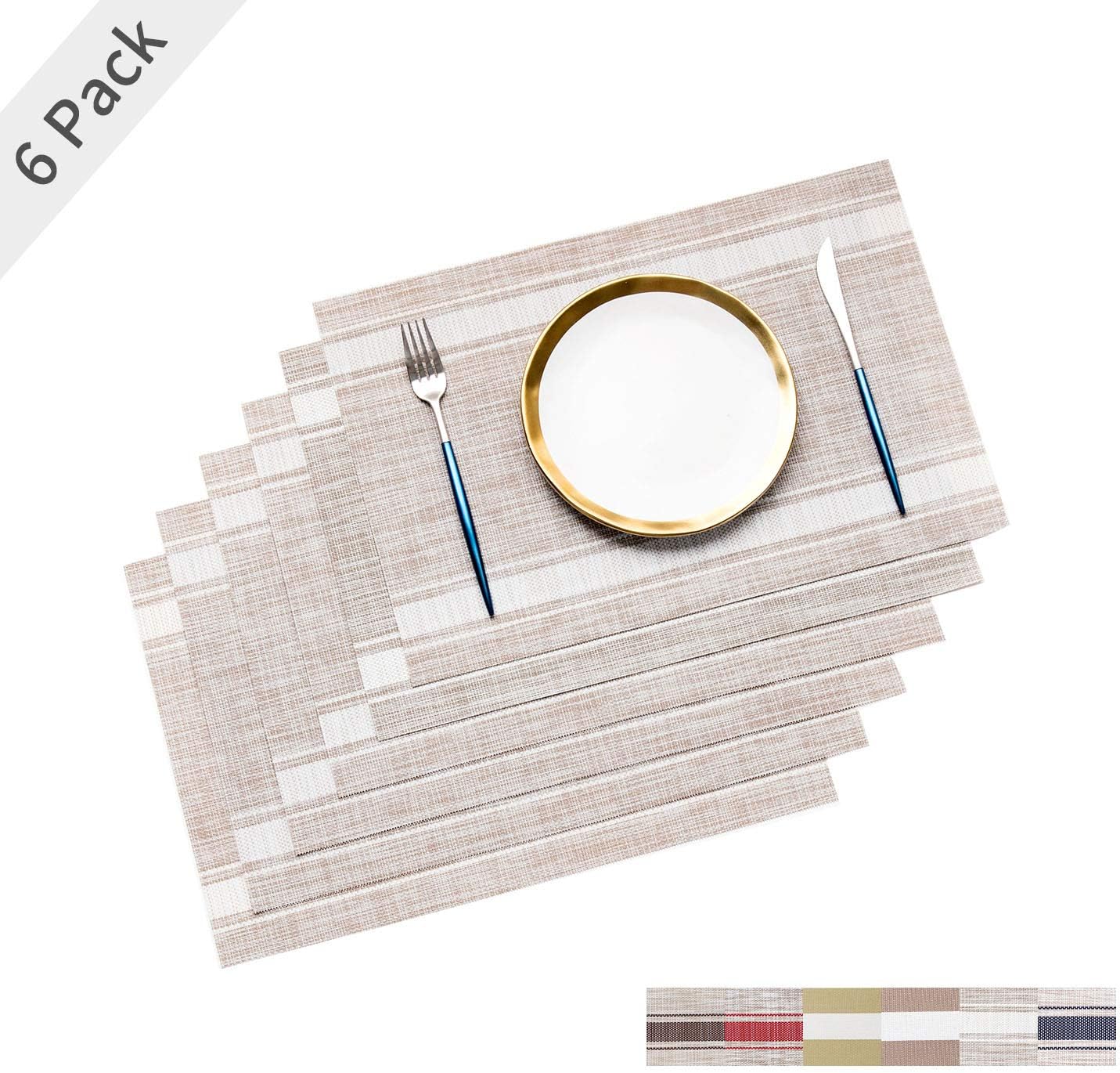 OKINDOLIFE Placemats Set of 6 for Dining Table Mats Vinly Square Wipeable Non Slip Table Place Mats Set for Kitchen Table Outdoors Decor (White Set of 6)