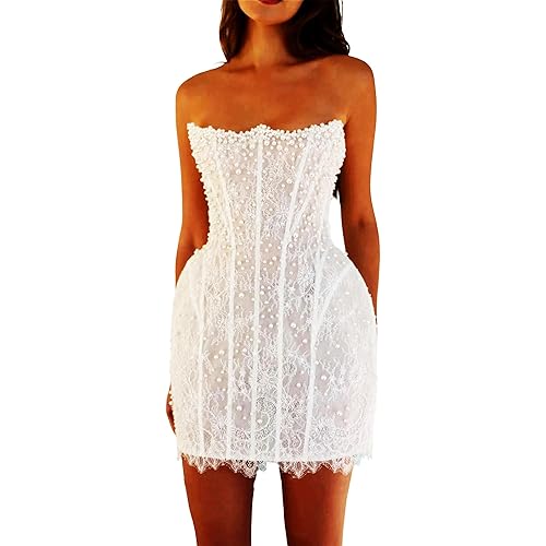 Women’S Short Wedding Dress|Strapless Corset-Style Bridal Gown with Pearl Embellishment|Suitable