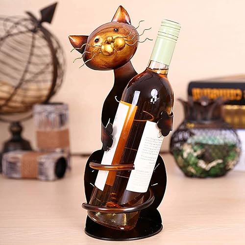 Miniatura 7 de Tooarts Gato en forma de vino titular de vino estante estante metal escultura práctica decoración casera artesanía