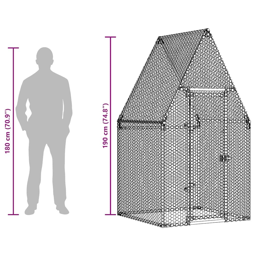 Jaula para pollos plateada, de acero galvanizado, 100 x 100 x 190 cm, con puerta y cerradura, para conejos, cobayas, hámster, roedor, parque estable, protección de rueda libre