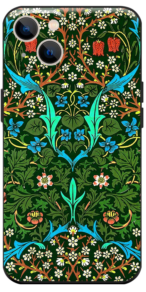 Berkin Arts Compatible with iPhone 14 Plus Case Silicone Cover with Screen Protector Decorative Art Nouveau Pattern (Blackthorn by William Morris)
