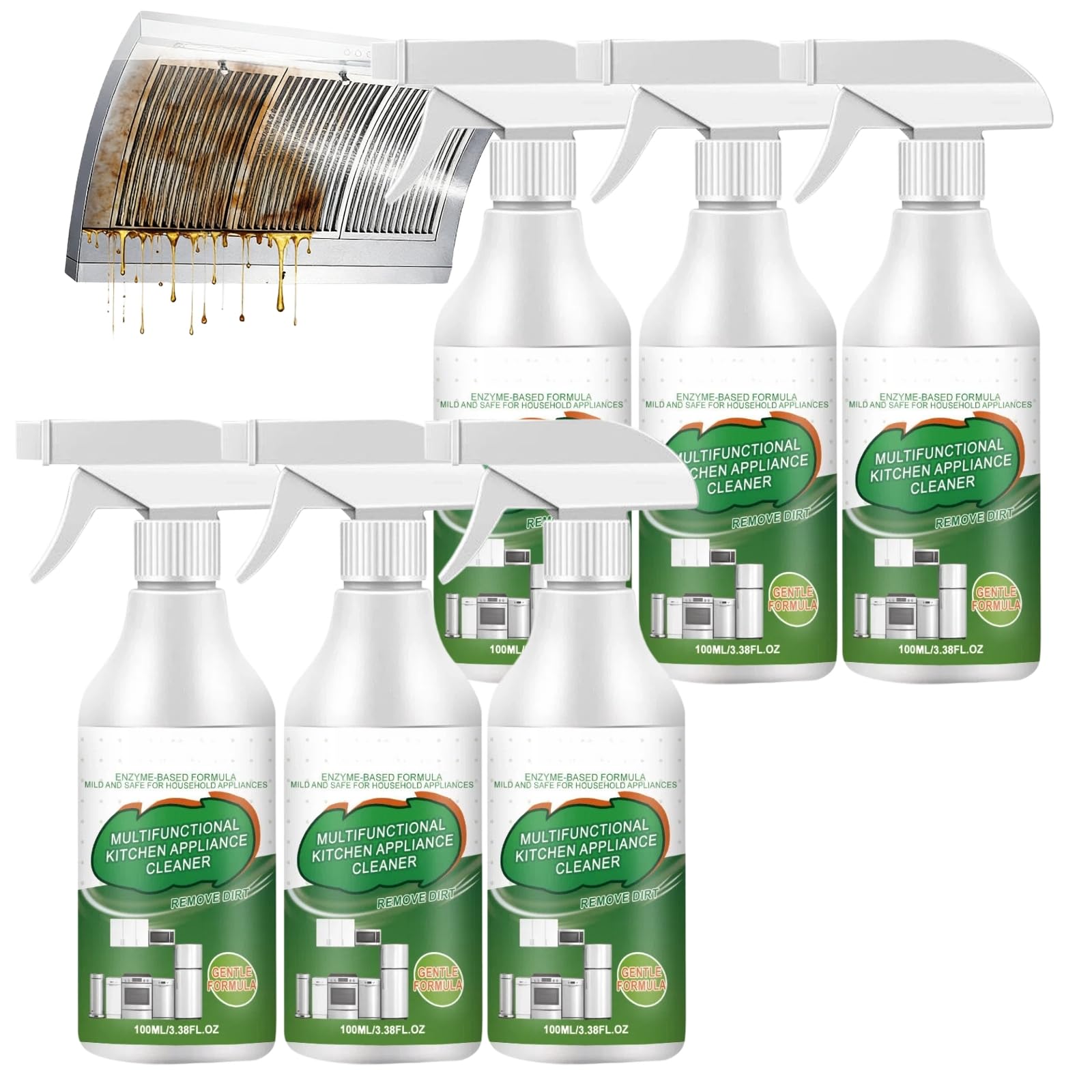 Multifunktionaler Küchenreiniger für Herd, Mehrzweck-Enzymschaumreiniger für die Küche, Hochleistungs-Entfetter und Fleckenentferner, Hochleistungs-Entfetter Fleckenentferner für Backofen (6pcs)