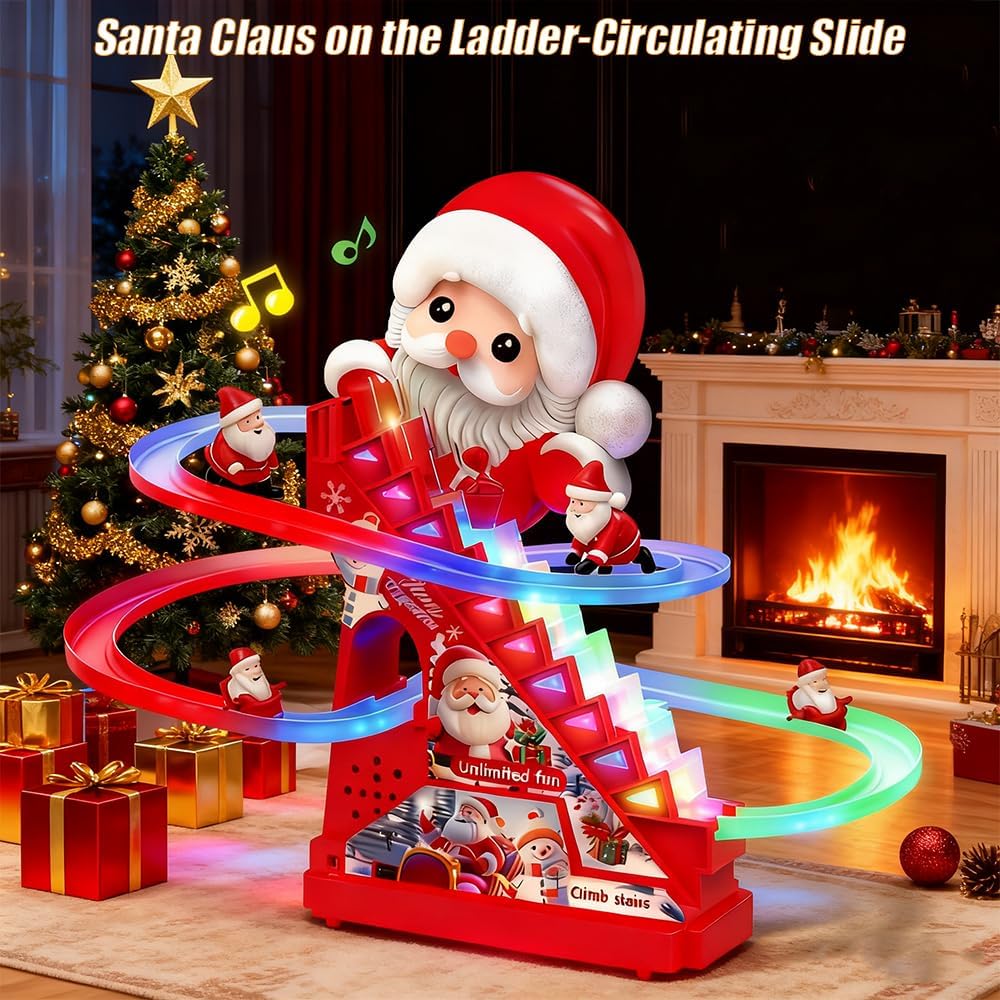Santa Climbing Toy Set Electric Light Slide Climbing Toys for Automatic Stairs,Playful Santa Race Game Christmas Roller Climbing Toys with LED Light and Music for Toddlers Boys Girls image 3