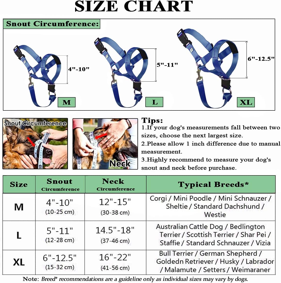Barkless Dog Head Collar, No Pull Head Halter for Dogs, Adjustable, Padded Headcollar with Training Guide - Stops Pulling and Choking on Walks, Navy Blue, M : Pet Supplies