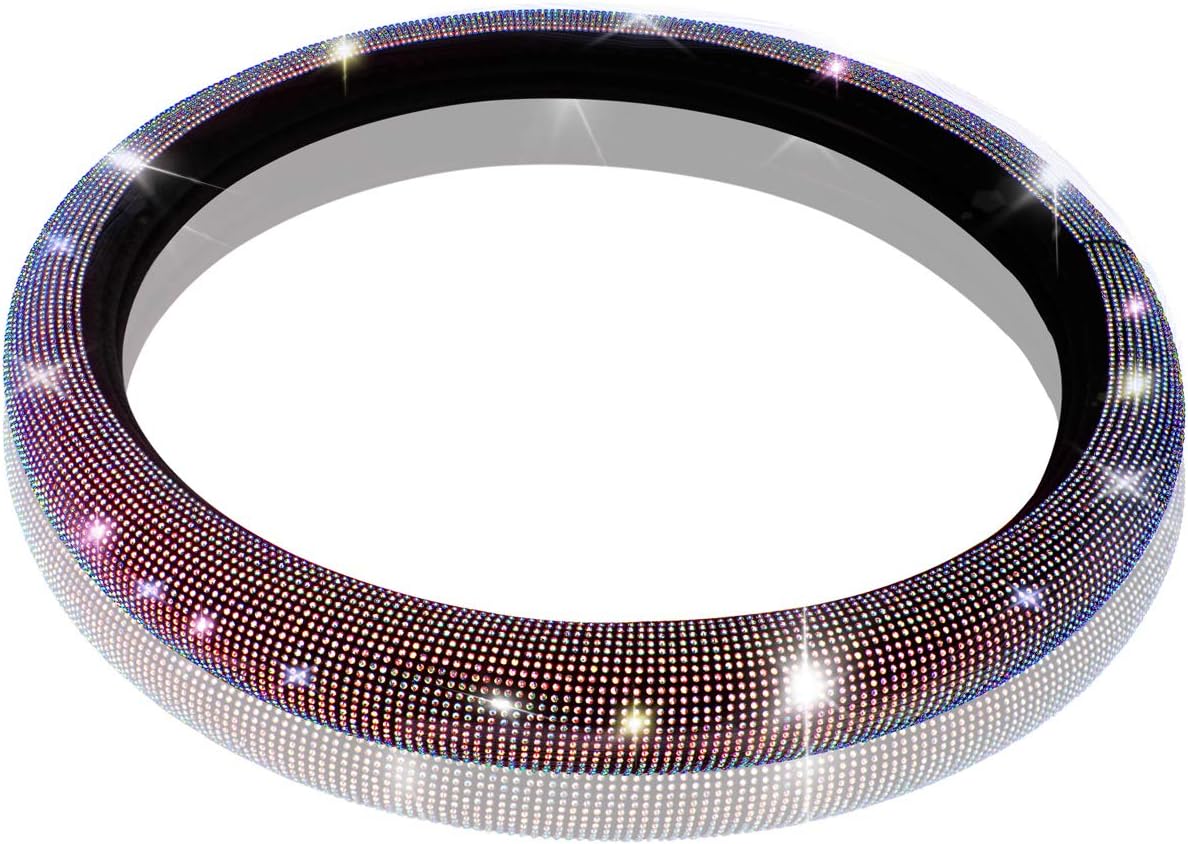 Vandz Bling Steering Wheel Cover for Women Girls, Crystal Diamond Leather Car SUV Wheel Protector 15 Inch (Multicolor) : Automotive