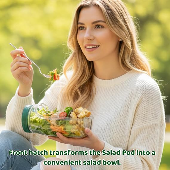 1 Pcs Salad Pod Jar, Salad Jar with Side Opening, Leak-Proof Salads To Go Box, Reusable Transparent Plastic Salads Containers for Lunch, Meal Prep Jars with Lids