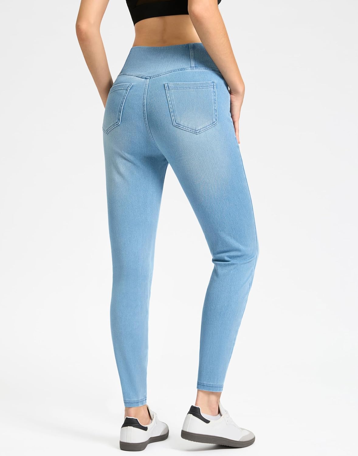 Rammus Pull on Jeggings for Women High Waisted Crossover Stretchy Skinny Jeans Tummy Control Denim Leggings - Image 2